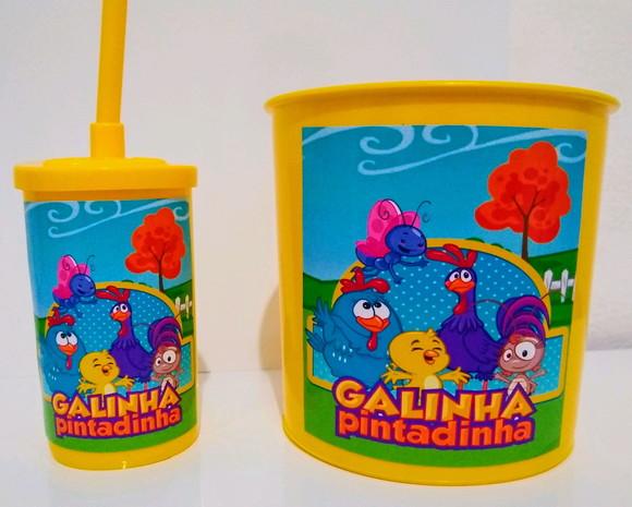 Baldinho de pipoca c/ copo galinha pintadinha