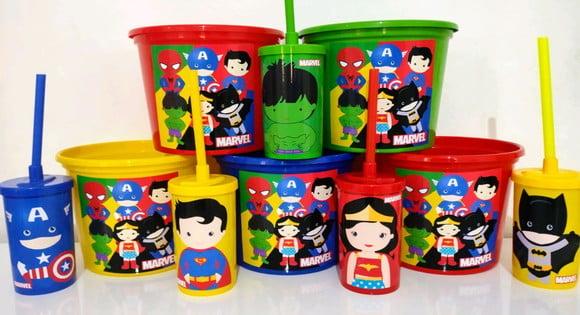 Baldinho de Pipoca c/ Copo Super Herois