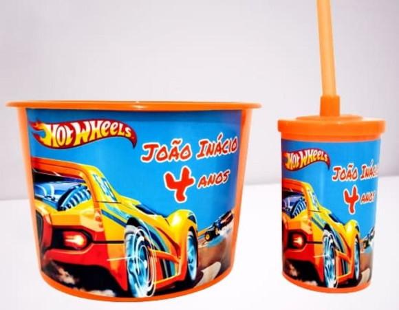 Baldinho de Pipoca C/copo Hot Weels