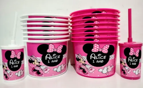 Baldinho Com Copo Minie Rosa