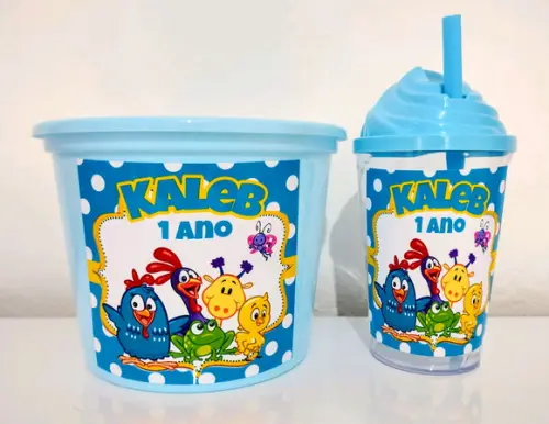 Baldinho de pipoca c/ copo galinha pintadinha