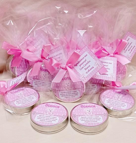 Lembrancinha Vela Latinha Rosa