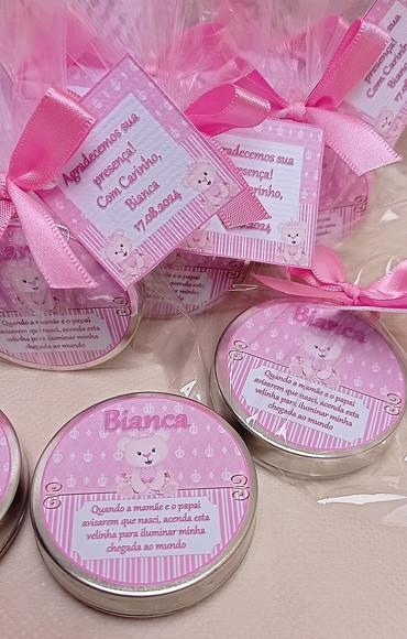 Lembrancinha Vela Latinha Rosa