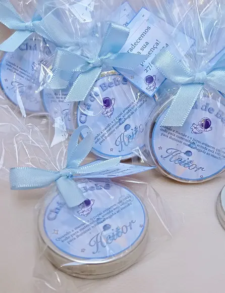 Lembrancinha Vela Latinha Chá de Bebê Menino