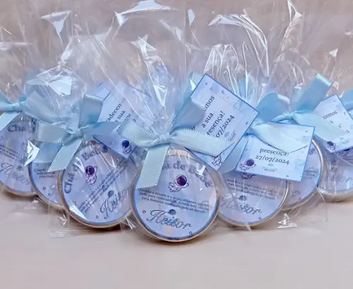 Lembrancinha Vela Latinha Chá de Bebê Menino