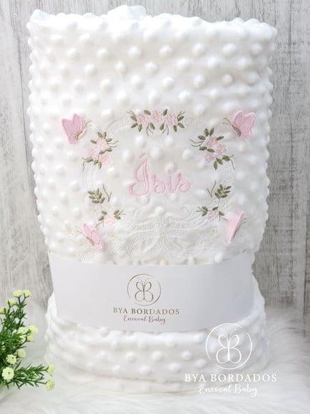 Cobertor Bebê Personalizado Flores e Borboletas