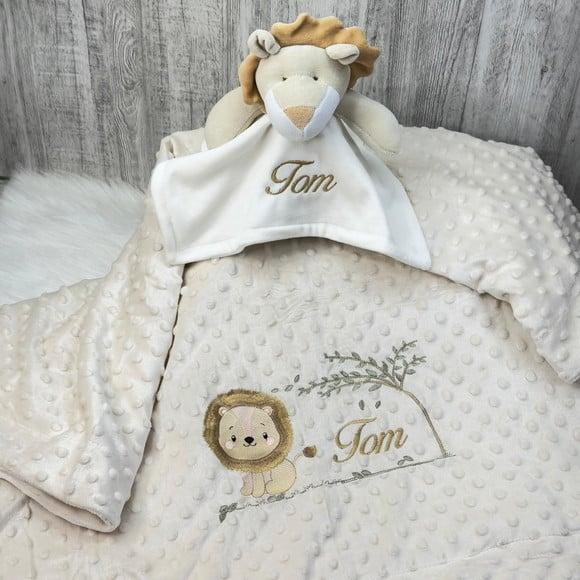 Kit Cobertor Bebê e Naninha Personalizados Leão