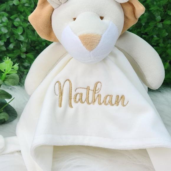 Kit Cobertor Bebê e Naninha Personalizados Leão