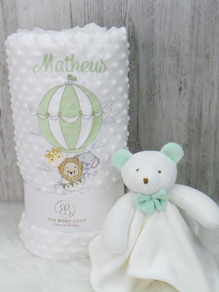 Kit Cobertor Sherpa Safari e Naninha Ursinho