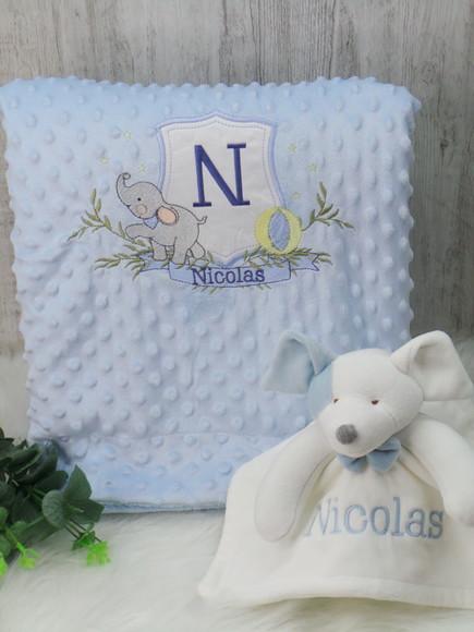Kit Cobertor Sherpa Safari e Naninha Cachorrinho