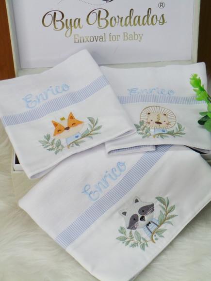 Kit de Fraldas Bordado Bosque Personalizada