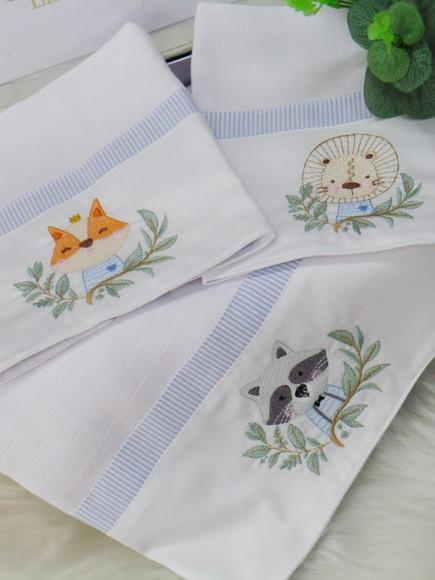 Kit de Fraldas Bordado Bosque Personalizada