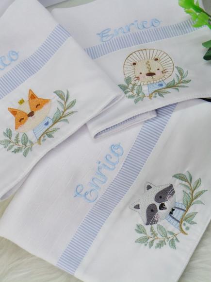 Kit de Fraldas Bordado Bosque Personalizada