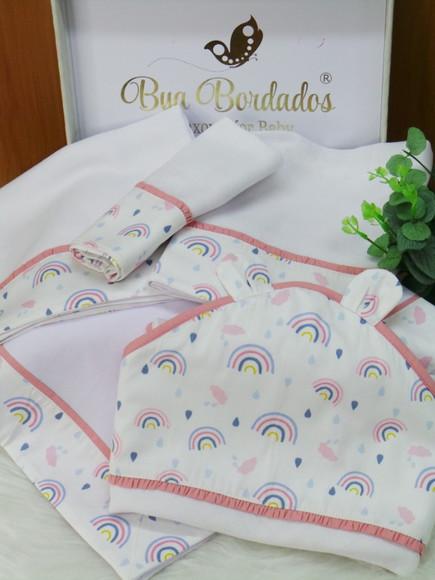 Kit Enxoval Bebê Arco Íris Incluso Nome do Bebê