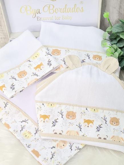 Kit Enxoval Bebê Bichinhos da Floresta Incluso Nome do Bebê
