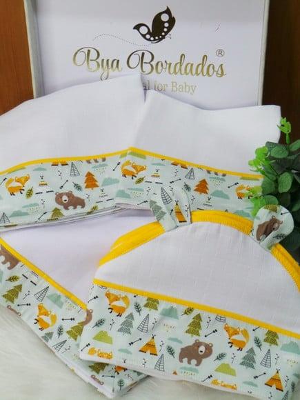 Kit Enxoval Bebê Bichinhos da Floresta Incluso Nome do Bebê