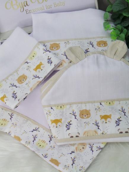 Kit Enxoval Bebê Bichinhos da Floresta Incluso Nome do Bebê