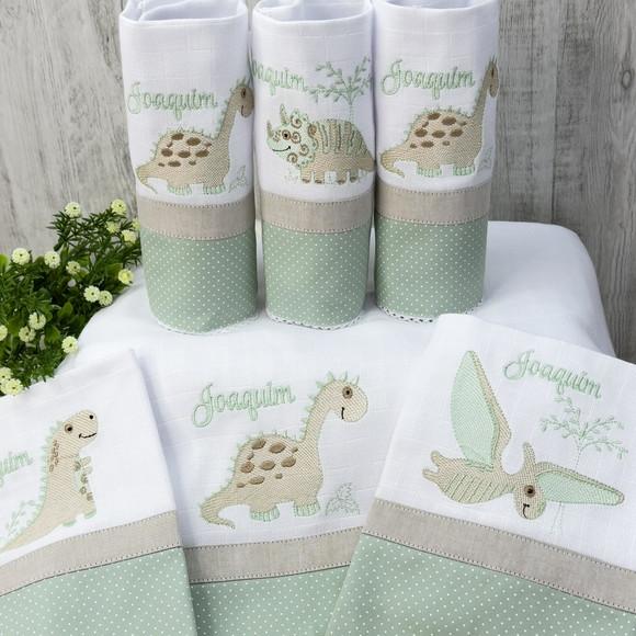 Kit Enxoval Bebê Bordado Dinossauros