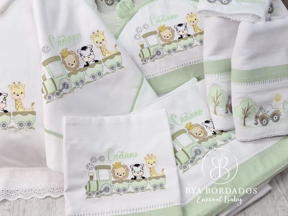 Kit Enxoval Bebê Maternidade Personalizado Bordado Safari