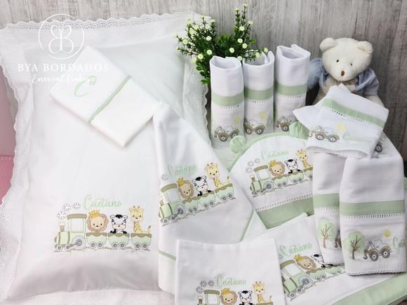 Kit Enxoval Bebê Maternidade Personalizado Bordado Safari
