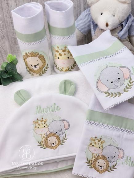 Kit Enxoval Bebê Maternidade Personalizado Bordado Safari