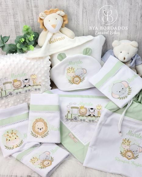 Kit Enxoval Bebê Maternidade Personalizado Bordado Safari