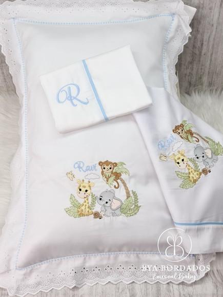 Kit Enxoval Bebê Maternidade Personalizado Bordado Safari