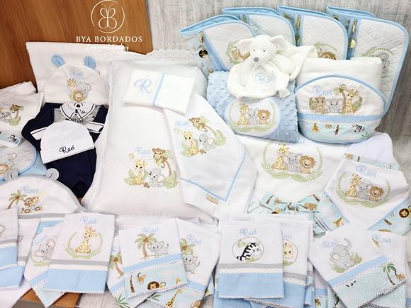 Kit Enxoval Bebê Maternidade Personalizado Bordado Safari