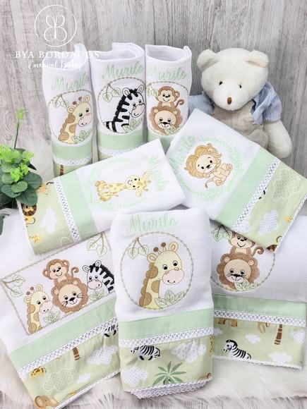 Kit Enxoval Bebê Personalizado Bordado Safari