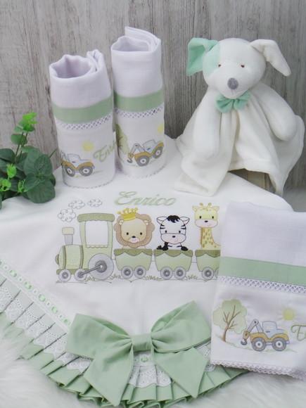 Kit Enxoval Bebê Personalizado Bordado Safari
