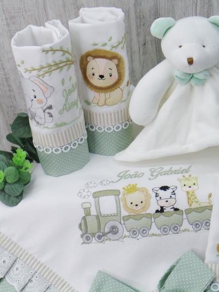 Kit Enxoval Bebê Personalizado Bordado Safari