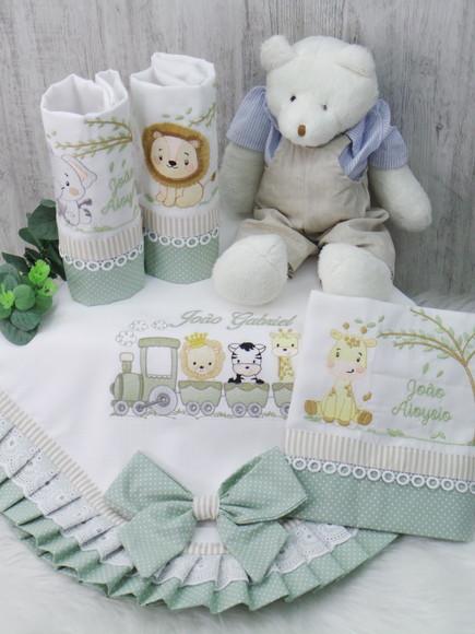 Kit Enxoval Bebê Personalizado Bordado Safari