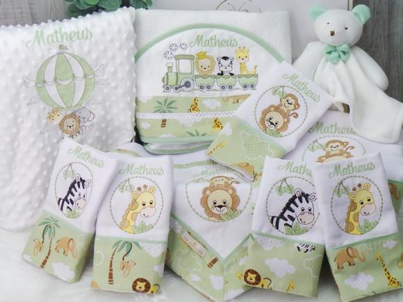 Kit Enxoval Bebê Personalizado Bordado Safari
