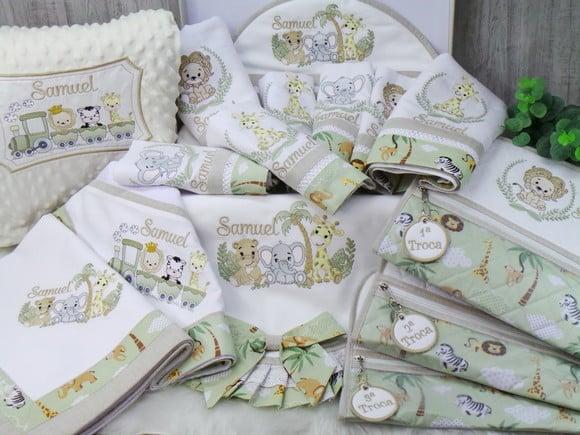 Kit Enxoval Bebê Personalizado Bordado Safari
