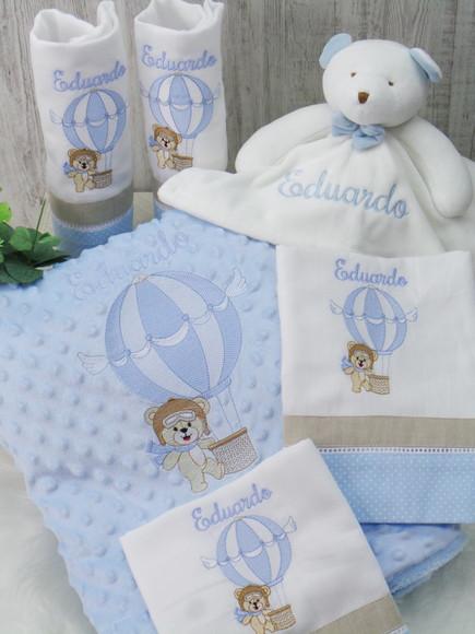 Kit Enxoval Bebê Personalizado Bordado Urso Balão