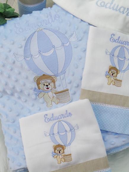 Kit Enxoval Bebê Personalizado Bordado Urso Balão