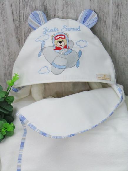 Kit Enxoval Bebê Personalizado Bordado Urso Aviador