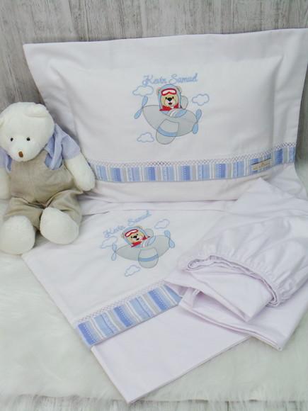 Kit Enxoval Bebê Personalizado Bordado Urso Aviador