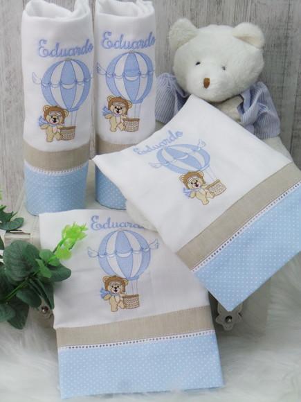 Kit Enxoval Bebê Personalizado Bordado Urso Balão