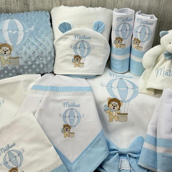 Kit Enxoval Bebê Personalizado Bordado Urso Baloeiro