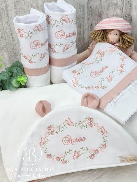 Kit Enxoval Bordado Jardim das Borboletas