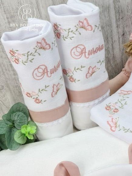 Kit Enxoval Bordado Jardim das Borboletas