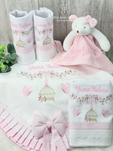 Kit Enxoval Bordado Jardim das Borboletas