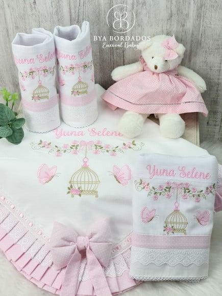 Kit Enxoval Bordado Jardim das Borboletas