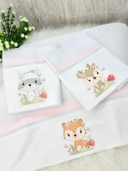 Kit Fralda Bebê Bordado Bosque
