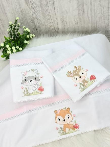 Kit Fralda Bebê Bordado Bosque