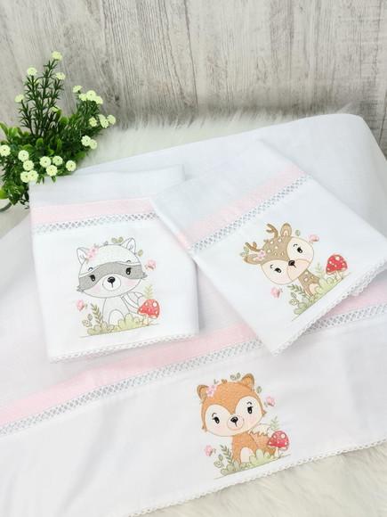 Kit Fralda Bebê Bordado Bosque