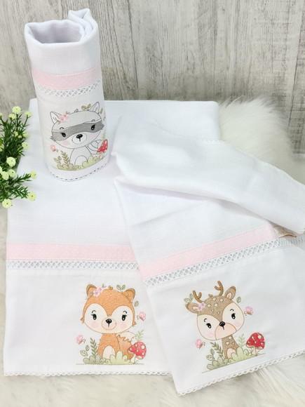 Kit Fralda Bebê Bordado Bosque