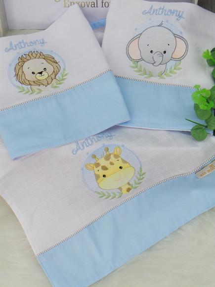Kit Fraldas Bebê Bordada Personalizada Safari