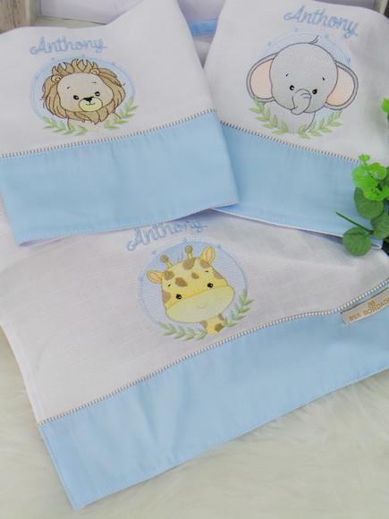 Kit Fraldas Bebê Bordada Personalizada Safari